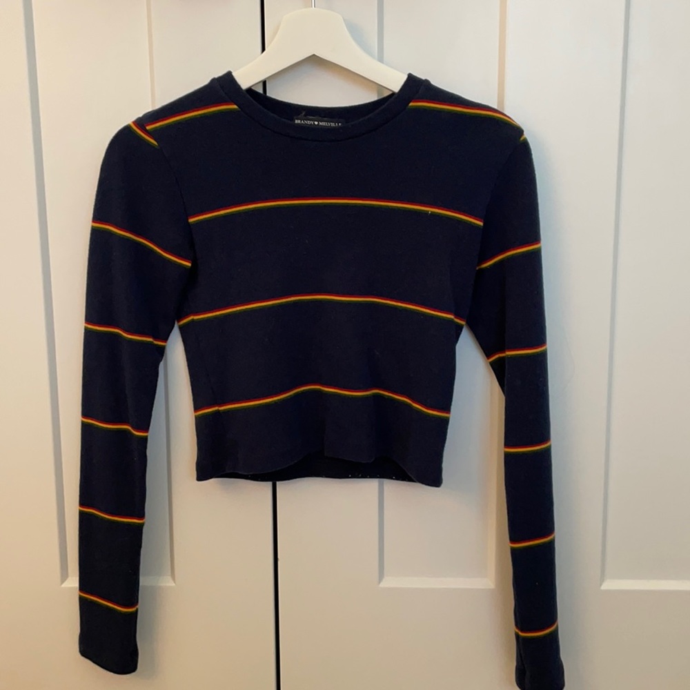 Brandy Melville navy with stripes crop top
